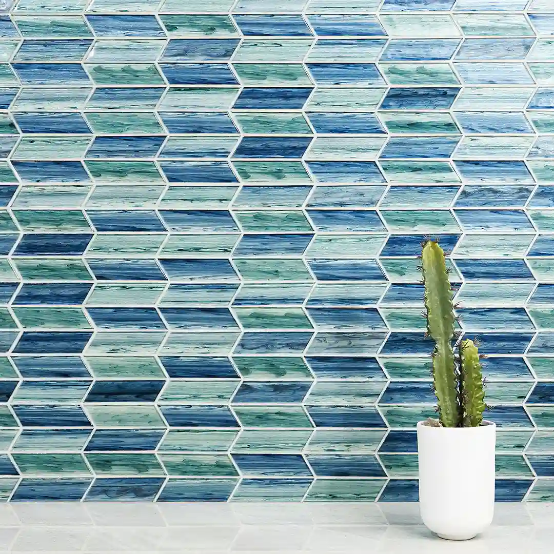 weave shaped blue tiles